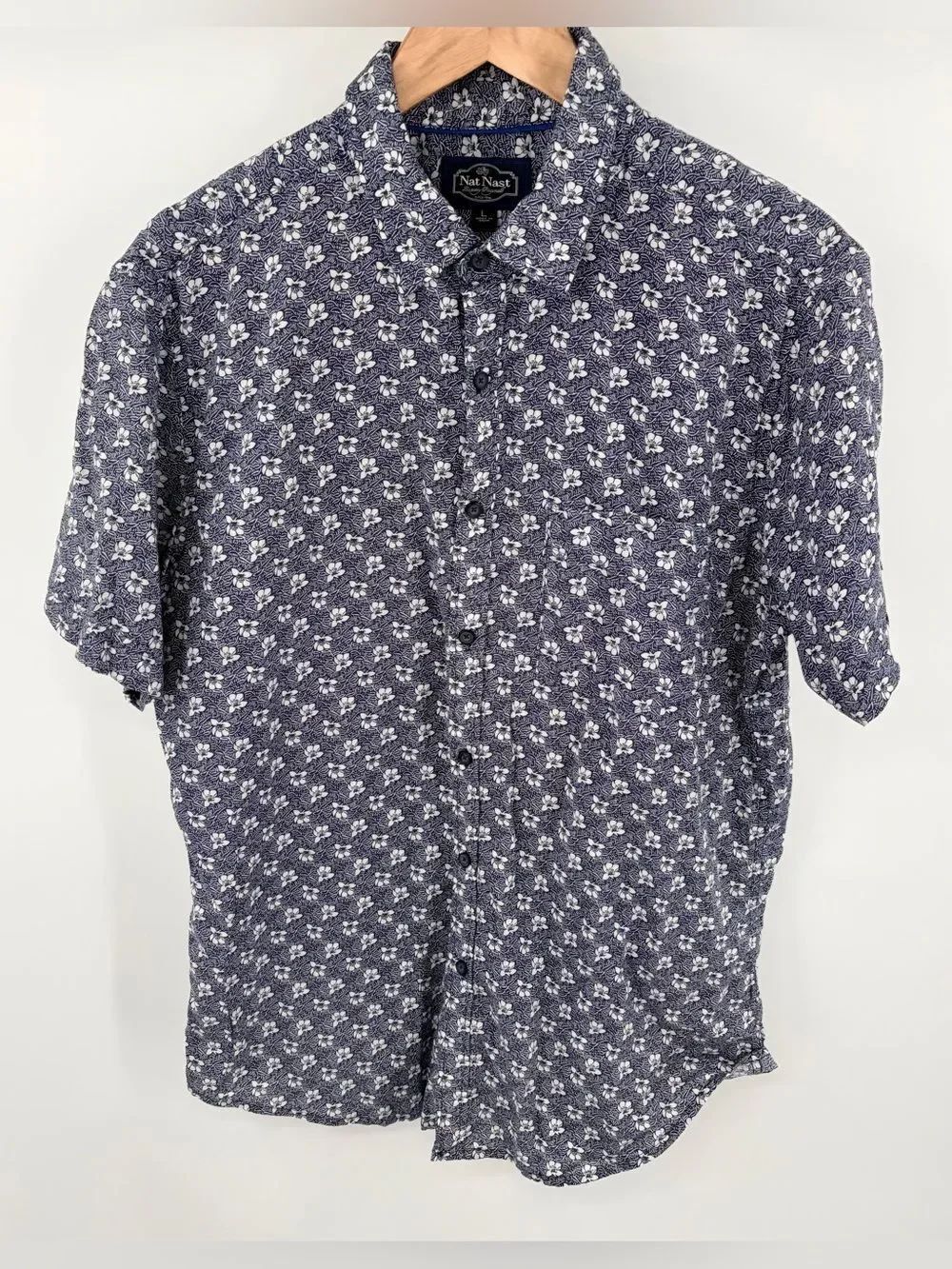 Nat Nast floral button down pocket short sleeve cotton shirt men’s L vacation